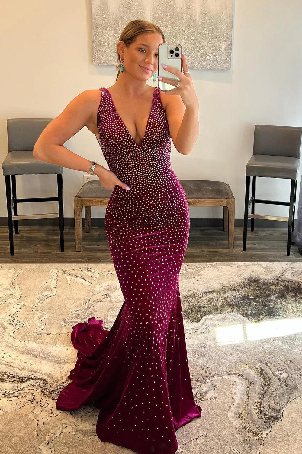 Orange Prom Dress Beaded Mermaid Long Evening Dress