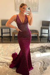 Orange Prom Dress Beaded Mermaid Long Evening Dress