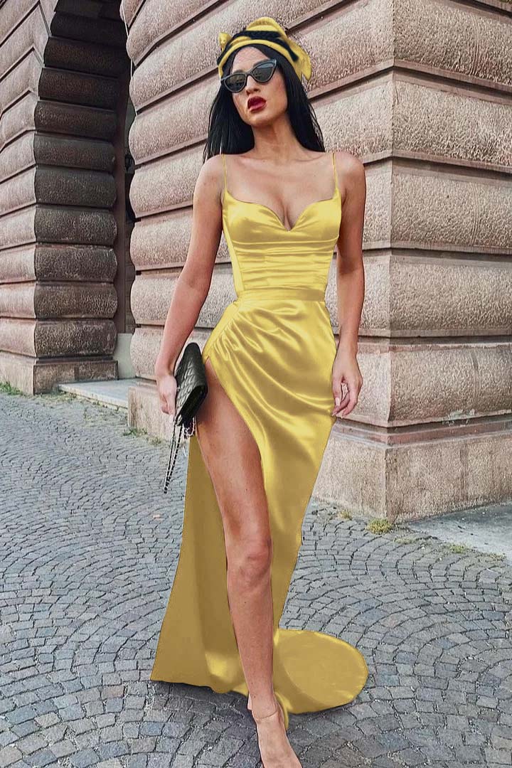 Burgundy Spaghetti Straps Long Evening Dress with Split