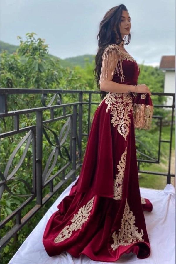 Dreamyannie Women Burgundy Velvet Christmas Party Dress Lace Appliques