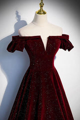 Burgundy Velvet Formal Dress Beaded Long Evening Dress