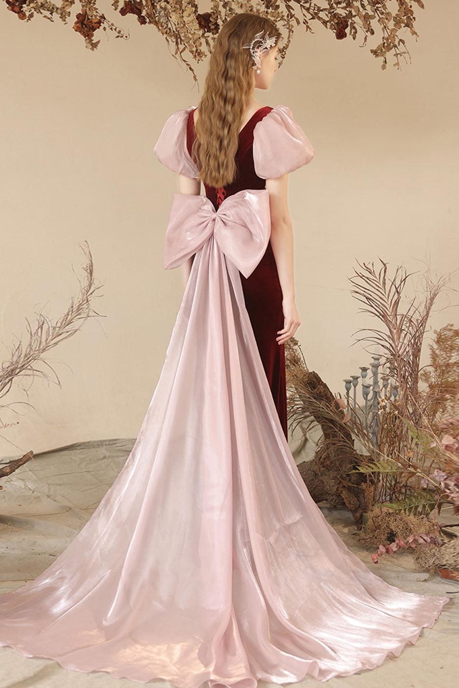 Burgundy Velvet Formal Dress Mermaid Long Evening Dress