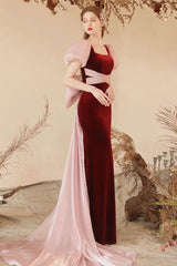 Burgundy Velvet Formal Dress Mermaid Long Evening Dress