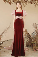 Burgundy Velvet Formal Dress Mermaid Long Evening Dress