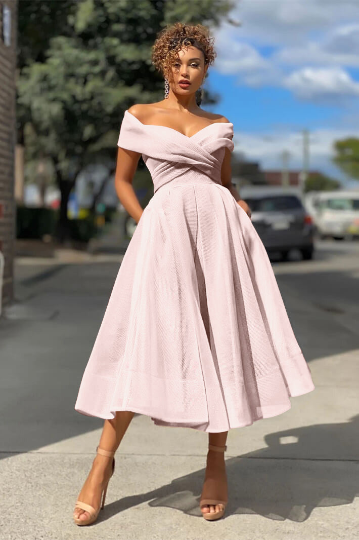 Burgundy Wedding Guest Dress Off The Shoulder A Line Short Cocktail Dress
