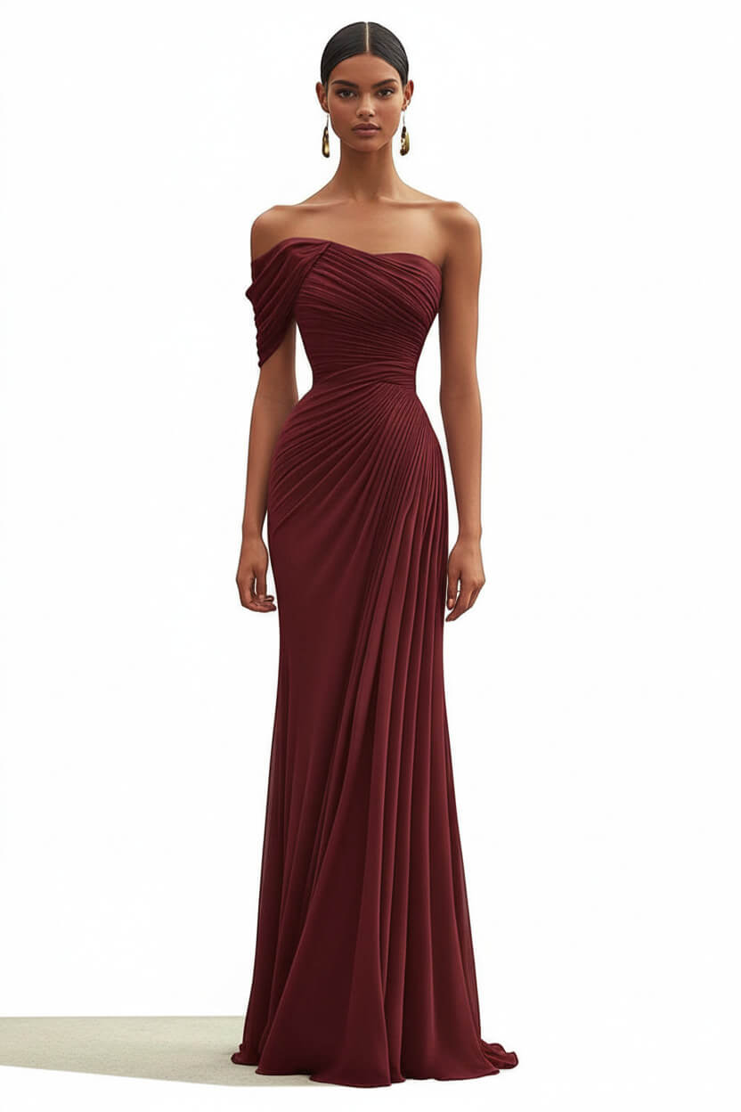 Dreamyannie One Shoulder Ruched Mermaid Dark Green Wedding Guest Dress Long Formal Dress