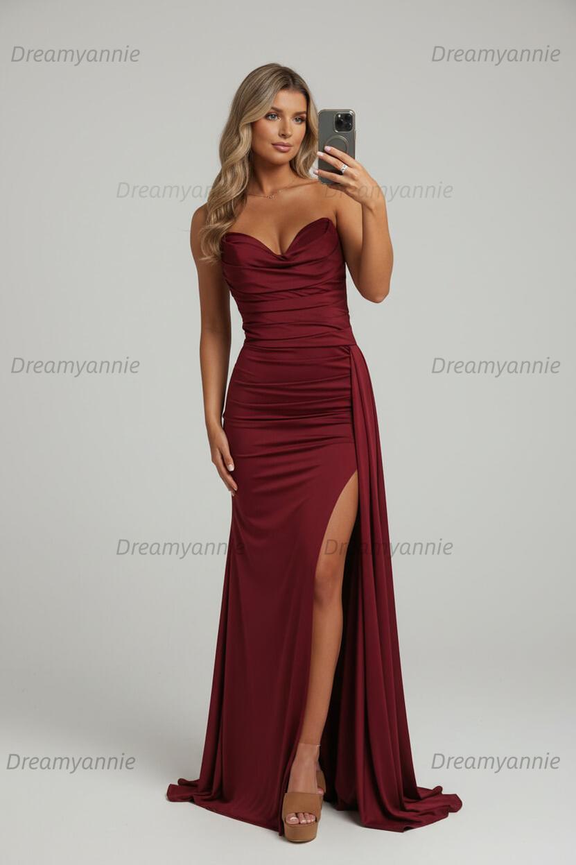 Dreamyannie Orange Prom Dress Ruched Mermaid Side Cape Long Formal Dress With Slit