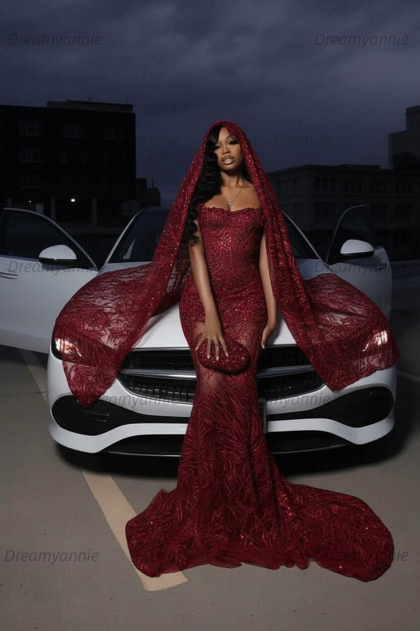 Strapless Silver Prom Dress Sequined Tulle Mermaid Formal Evening Dress