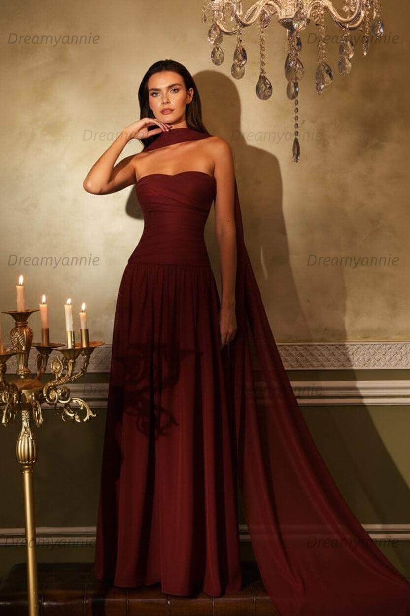 Orange A Line Prom Dress Sleeveless Strapless Formal Dress