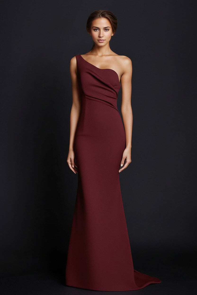 Dreamyannie One Shoulder Khaki Wedding Guest Dress Mermaid Long Formal Dress