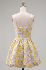 Butter Yellow Floral Short Keyhole A Line Homecoming Dress with 3D Flower