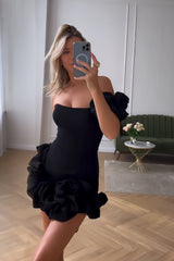 Black One Shoulder Ruffled Tight Short Homecoming Dress