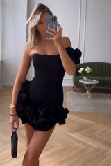 Black One Shoulder Ruffled Tight Short Homecoming Dress