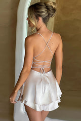 White A Line Lace-Up Back Short Homecoming Dress