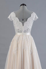 Champagne Tulle Lace Wedding Dress A-Line Bridal Dress