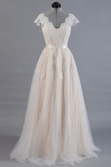 Champagne Tulle Lace Wedding Dress A-Line Bridal Dress