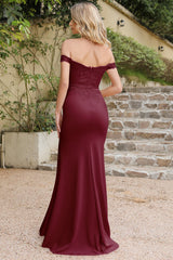 Burgundy Formal Dress Cap sleeve Lace Appliques Mermaid Evening Dress