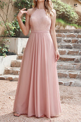 Dusty Rose Hater Bridesmaid Dress Chiffon Lace A Line Wedding Guset Dress