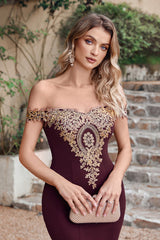 Off the Shoulder Evening Dress Floor Length Dress Mermaid with Lace Appliques