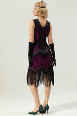 Fuchsia Sleeveless Gatsby 1920s Dress with Fringe