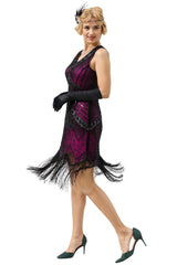 Fuchsia Sleeveless Gatsby 1920s Dress with Fringe