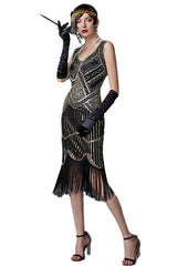 Blue 1920s Scoop Neck Sleeveless Gatsby Dress with Fringe