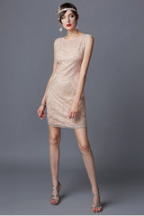 Champagne Crew Neck Sleeveless Sequined Flapper 1920s Dress