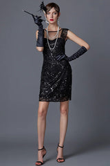 Champagne Crew Neck Sleeveless Sequined Flapper 1920s Dress