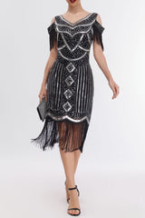 Apricot 1920s Cold Shoulder Gatsby Dress with Fringe