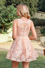 Pink Tulle Lace A-Line Sleeveless Short Homecoming Dress