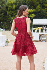 Red Tulle Lace A-Line Sleeveless Short Homecoming Dress