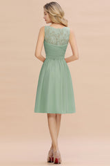 Green V Neck Bridesmaid Dress A Line Lace Chiffon Party Dress