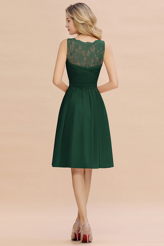 Green V Neck Bridesmaid Dress A Line Lace Chiffon Party Dress