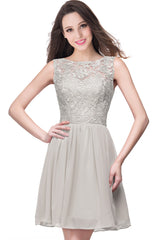 Lilac Chiffon Homecoming Dress Lace Sleeveless Short Party Dress