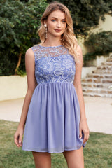 Lilac Chiffon Homecoming Dress Lace Sleeveless Short Party Dress