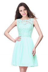 Lilac Chiffon Homecoming Dress Lace Sleeveless Short Party Dress