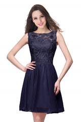 Lilac Chiffon Homecoming Dress Lace Sleeveless Short Party Dress