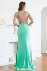 Turquoise Evening Dress Cap sleeve Lace Appliques Mermaid Formal Dress