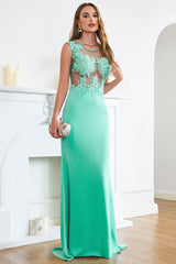 Turquoise Evening Dress Cap sleeve Lace Appliques Mermaid Formal Dress