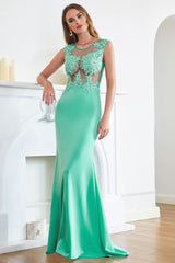 Turquoise Evening Dress Cap sleeve Lace Appliques Mermaid Formal Dress