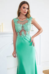 Turquoise Evening Dress Cap sleeve Lace Appliques Mermaid Formal Dress