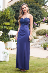 Navy Crew Neck Bridesmaid Dress Sheath/Column Evening Dress