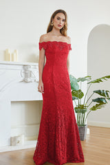 Red Off the Shoulder Mother of the Bride Dress Mermaid Party Dress