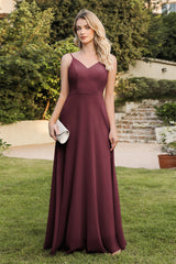 Burgundy Prom Dress Spaghetti Straps A Line Bridesmaid Dress