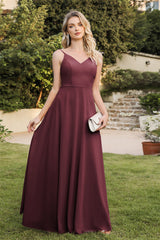 Burgundy Prom Dress Spaghetti Straps A Line Bridesmaid Dress