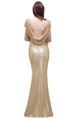 Golden Evening Dress Bateau Neck Sequin Bridesmaid Dress