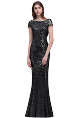 Golden Evening Dress Bateau Neck Sequin Bridesmaid Dress