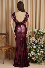 Golden Evening Dress Bateau Neck Sequin Bridesmaid Dress