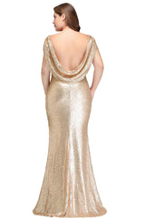 Golden Evening Dress Bateau Neck Sequin Bridesmaid Dress