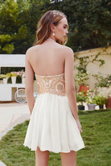 Ivory Chiffon Homecoming Dress A Line Sweetheart Short Prom Dress with Appliques